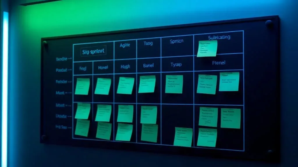 Agile software development team working in iterative sprints with scrum methodology